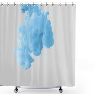 Personality  Close Up View Of Bright Pale Blue Paint Splash In Water Isolated On Gray Shower Curtains