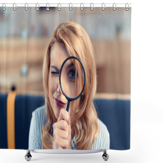Personality  Businesswoman With Magnifier Shower Curtains