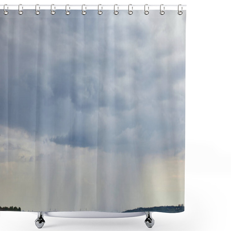 Personality  Overcast View Of Blue Clouds And Rain Upon Forest Coast Shower Curtains