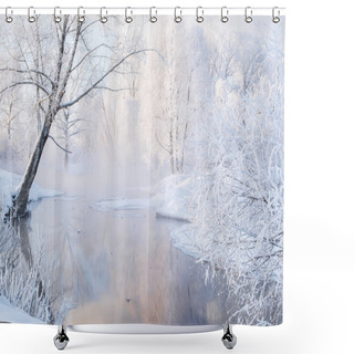 Personality  Snowy Landscape With Trees Shower Curtains