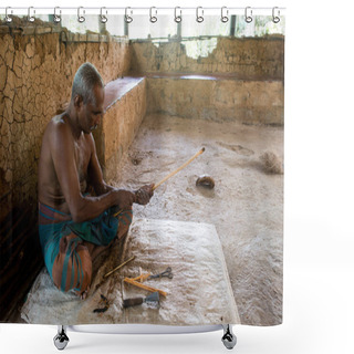 Personality  Indian Man Carving Wooden Stick Shower Curtains