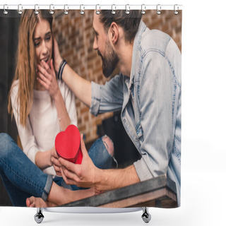 Personality  Man Gives Gift To His Girlfriend Shower Curtains