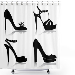 Personality  Shoes Silhouette Collection For Your Design, Isolated On White, Full Scalable Vector Graphic For Easy Editing And Color Change. Shower Curtains