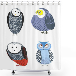 Personality  Set Of Funny Owls   Shower Curtains