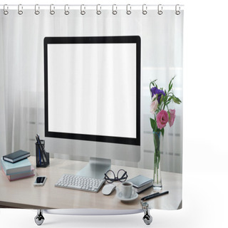 Personality  Office Workplace With Modern Computer Shower Curtains
