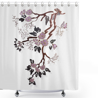 Personality  Vector Sakura Branch. Vector Illustration. Shower Curtains