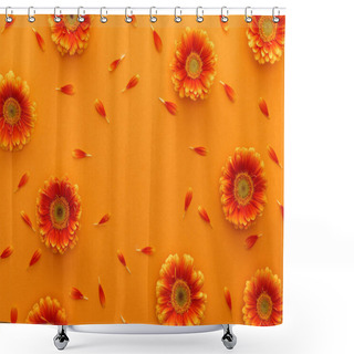 Personality  Top View Of Gerbera Flowers With Petals On Orange Background Shower Curtains