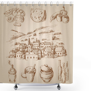 Personality  Hand Drawn Village Shower Curtains