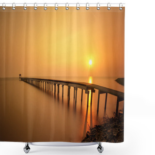 Personality  Wooded Bridge At Sunset Shower Curtains