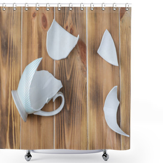 Personality  Broken Vintage Cup On A Wooden Table (top View) Shower Curtains