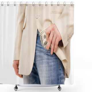 Personality  The Man Puts The Money In His Pants Pocket Shower Curtains