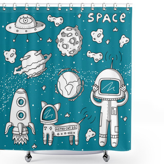 Personality  Astronaut With Cosmo Cat And Asteroids Shower Curtains