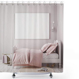 Personality  Mock Up Poster Frame In Children Bedroom, Scandinavian Style Interior Background, 3D Render Shower Curtains