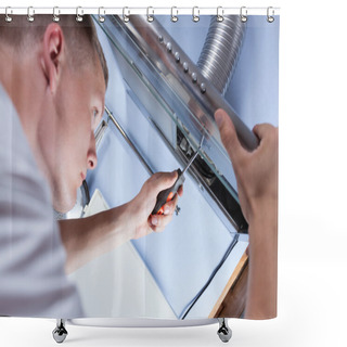 Personality  Repairman Mending A Kitchen Extractor Shower Curtains