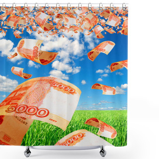 Personality  Russian Money - Rubles In The Sky Flying. Shower Curtains