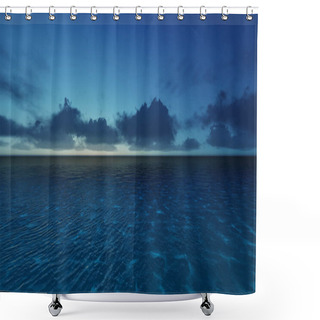 Personality  Beautiful Tranquil Natural Vacation Seascape With Scenic Ocean Waves In Tropical Environment, Deep Clear Transparent Pure Blue Water Background. A Summer Travel In Paradise, Peaceful 3D Illustration Shower Curtains