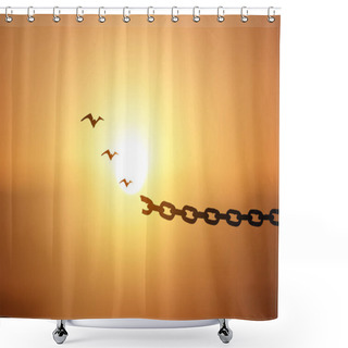 Personality  Chains Breaking And Free Birds That Flies Away At Sunset Background. Shower Curtains