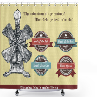 Personality  The Invention Of The Century. Awarded The Best Rewards.Awards Labels Medallions. Vector Retro Illustration Shower Curtains