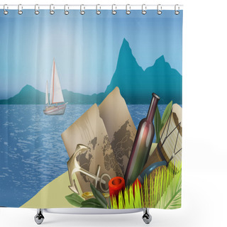 Personality  Yacht Sailing On Sea. Vector Illusatration Shower Curtains