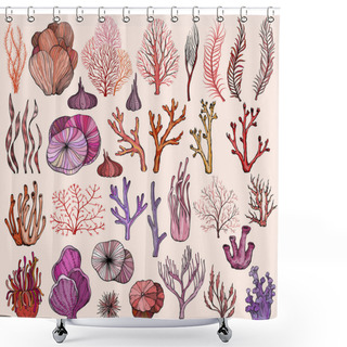 Personality  Set Of Marine Hand Drawn Corals. Silhouettes Shower Curtains