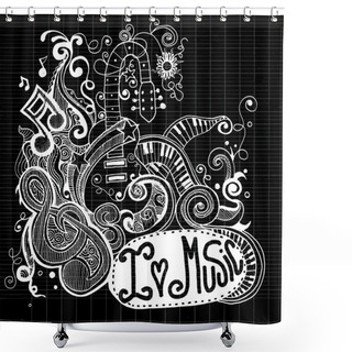 Personality  I Love Music Sketchy Notebook Doodles  And Swirls Hand-Drawn  Shower Curtains