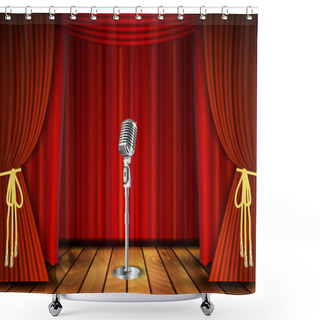 Personality  Microphone And Red Curtain Shower Curtains