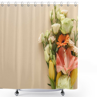Personality  Top View Of Spring Floral Bouquet On Beige Background Shower Curtains
