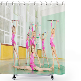 Personality  Girls Gymnasts Training In Gym Shower Curtains