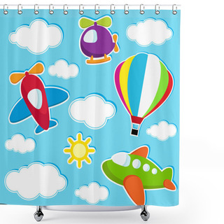 Personality  Sky With Air Transport Stickers Shower Curtains
