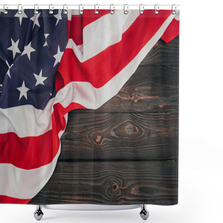 Personality  Top View Of Folded American Flag On Dark Wooden Tabletop, Presidents Day Concept Shower Curtains
