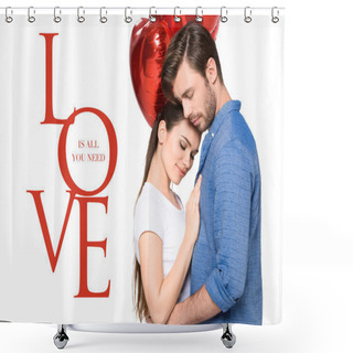 Personality  Couple With Heart Shaped Balloons  Shower Curtains