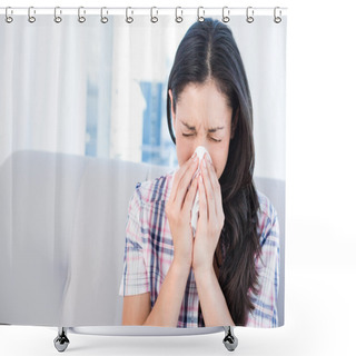 Personality  Brunette Sneezing In Living-room Shower Curtains