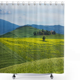 Personality  Tuscany Spring, Rolling Hills On Spring . Rural Landscape. Green Fields And Farmlands. Italy, Europe Shower Curtains