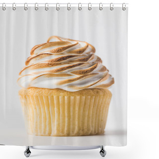 Personality  Close Up View Of Sweet Cupcake With Meringue Isolated On White Shower Curtains