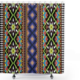 Personality  Seamless Textures With Ethnic Patterns. Navajo Geometric Abstract Print. Decorative Decoration With A Rustic Feel. The Design Is Inspired By Native Americans. Colors Are Black And White. Shower Curtains