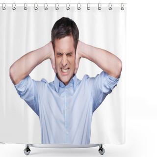 Personality  Man Covering Ears With Hands Shower Curtains