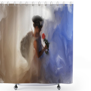 Personality  Painted Calm Angel Girl Lovingly Holds A Rose Shower Curtains