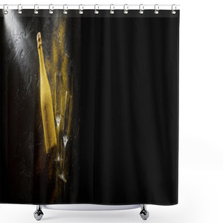 Personality  Image Of Golden Champagne Bottle, Two Wine Glasses On Black Stone Background Shower Curtains
