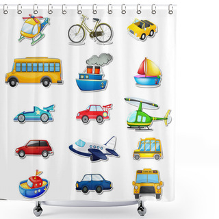 Personality  Sticker Set Of Different Vehicles Illustration Shower Curtains