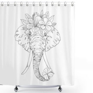 Personality  Elephant Face With Wreath Hand Drawn Sketch Shower Curtains