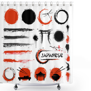 Personality  Traditional Japanese Style. Set Of Brushes And Other Design Elements Shower Curtains