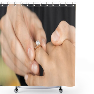 Personality  Groom Putting The Wedding Ring On Bride Shower Curtains