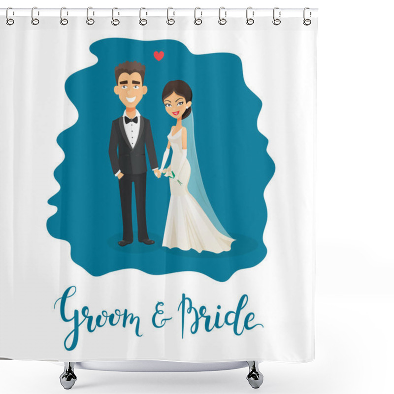 Personality  Vector Cartoon Bride And Groom Illustration. This Item Can Be Used For Greeting Cards, Invitations, Banners, Gifts, Prints And Posters Etc. Shower Curtains