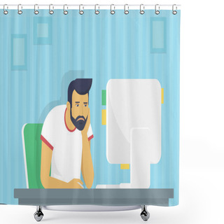 Personality  Man Is Working With Computer Shower Curtains