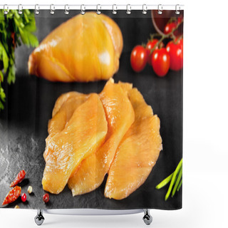 Personality  Fresh And Raw Meat. Chicken Breast Fillets Cut Ready For Cooking Shower Curtains