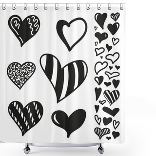 Personality  A Set Of Hearts In Black And White Style Isolated On A White Background. Comics Doodles Abstract Graffiti Display Vector Illustration Shower Curtains