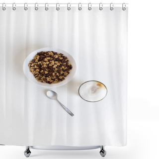 Personality  Glass Of Coffee And Cornflakes  Shower Curtains