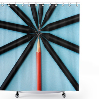 Personality  Top View Of Unique Red Pencil Among Black On Blue  Shower Curtains