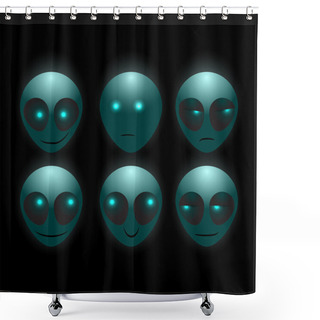 Personality  Set Of Vector Alien Faces Shower Curtains