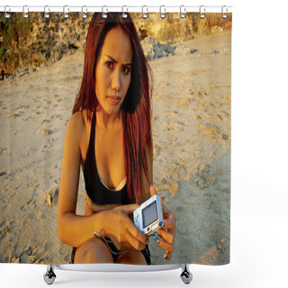 Personality  Asian Woman With Camera Shower Curtains